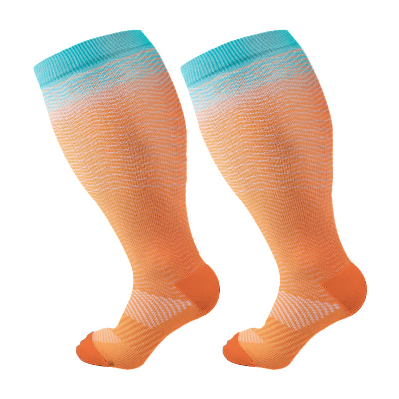 Plus Size Line Gradient Compression Socks(3 Pairs) - Orange - 4XL - image 5