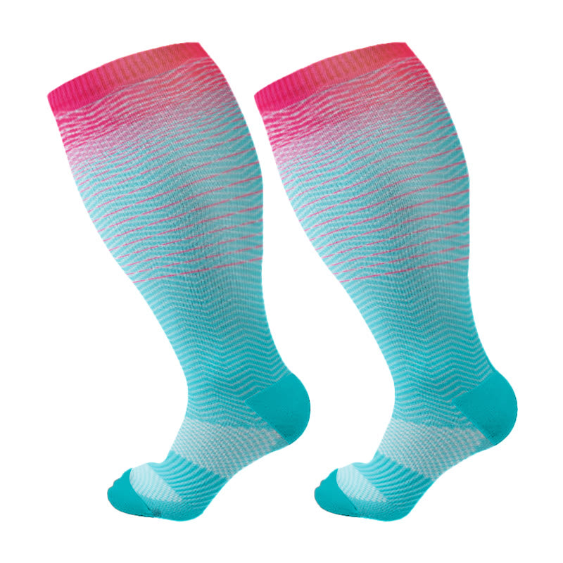 Plus Size Line Gradient Compression Socks(3 Pairs) - Blue - 4XL - image 6