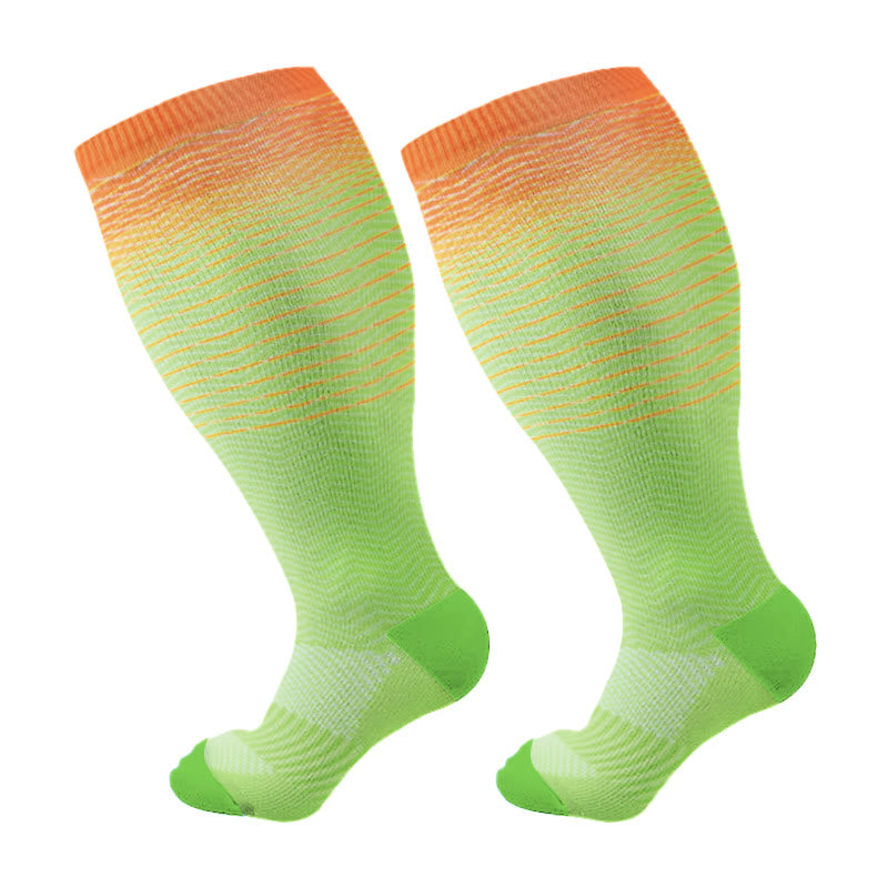 Plus Size Line Gradient Compression Socks(3 Pairs) - Green - 4XL - image 4