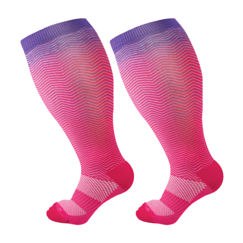 Plus Size Line Gradient Compression Socks - Pink - 4XL - image 11