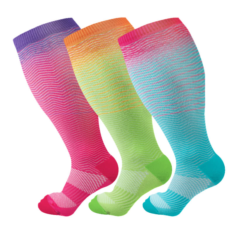 Plus Size Line Gradient Compression Socks(3 Pairs) - Multicolor B - 4XL - image 3