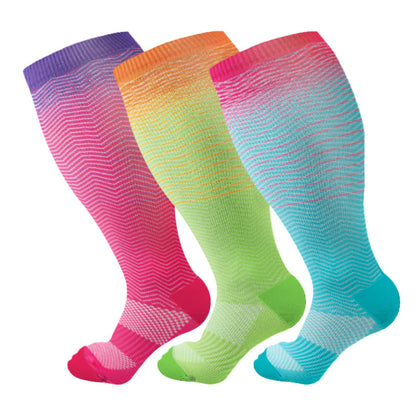Plus Size Line Gradient Compression Socks(3 Pairs) - Multicolor B - 4XL - image 3