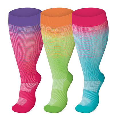 Plus Size Line Gradient Compression Socks(3 Pairs) - image 1