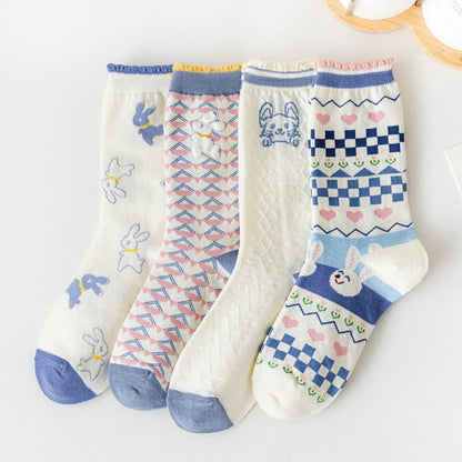 Cartoon Rabbit Print Cotton Quarter Socks(4 Pairs) - Multicolor - EU35-40(US2-7) - image 2