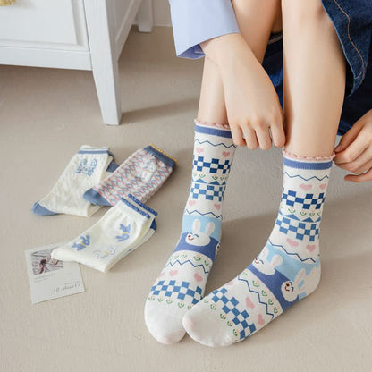 Cartoon Rabbit Print Cotton Quarter Socks(4 Pairs) - image 6