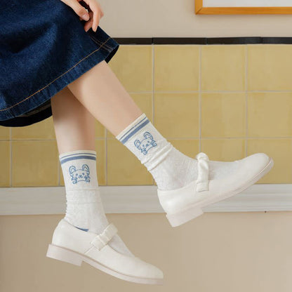 Cartoon Rabbit Print Cotton Quarter Socks(4 Pairs) - image 13