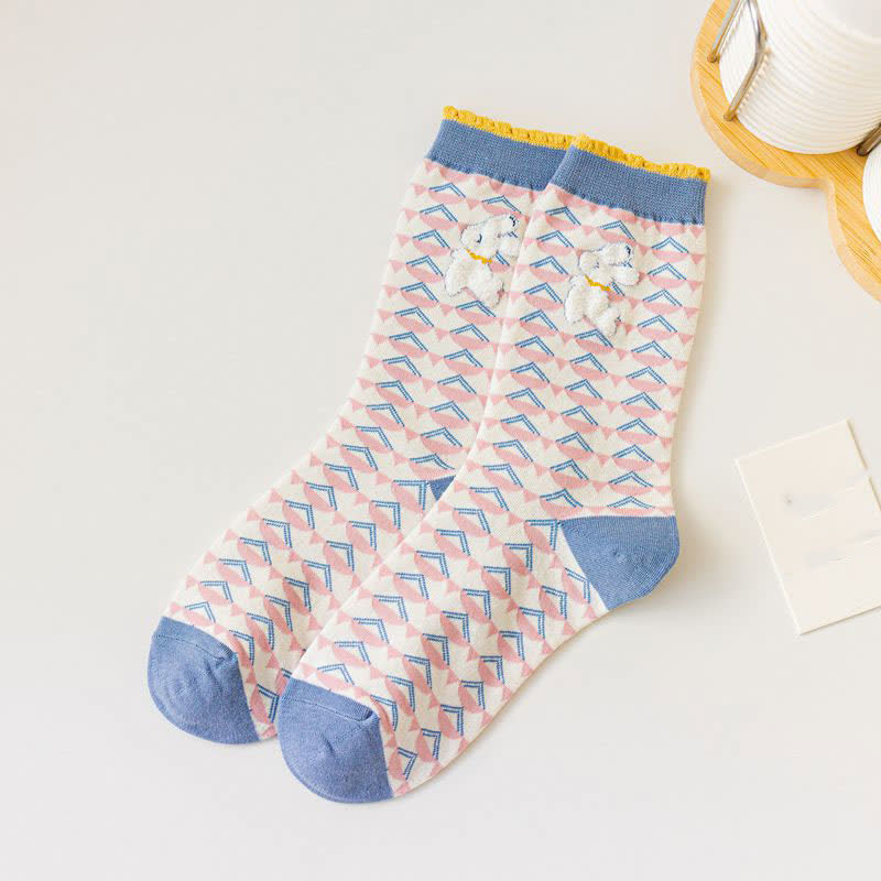 Cartoon Rabbit Print Cotton Quarter Socks(4 Pairs) - D - EU35-40(US2-7) - image 15