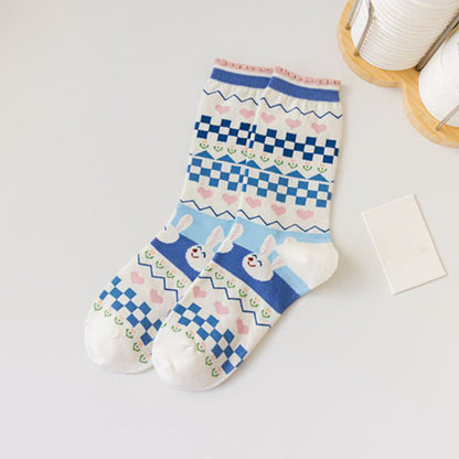 Cartoon Rabbit Print Cotton Quarter Socks(4 Pairs) - A - EU35-40(US2-7) - image 7