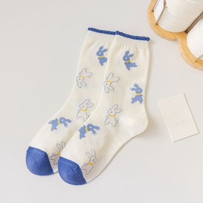 Cartoon Rabbit Print Cotton Quarter Socks(4 Pairs) - B - EU35-40(US2-7) - image 11