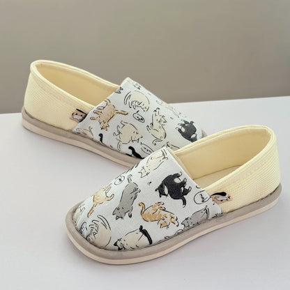 Cat Print Non-Slip Canvas Home Slippers