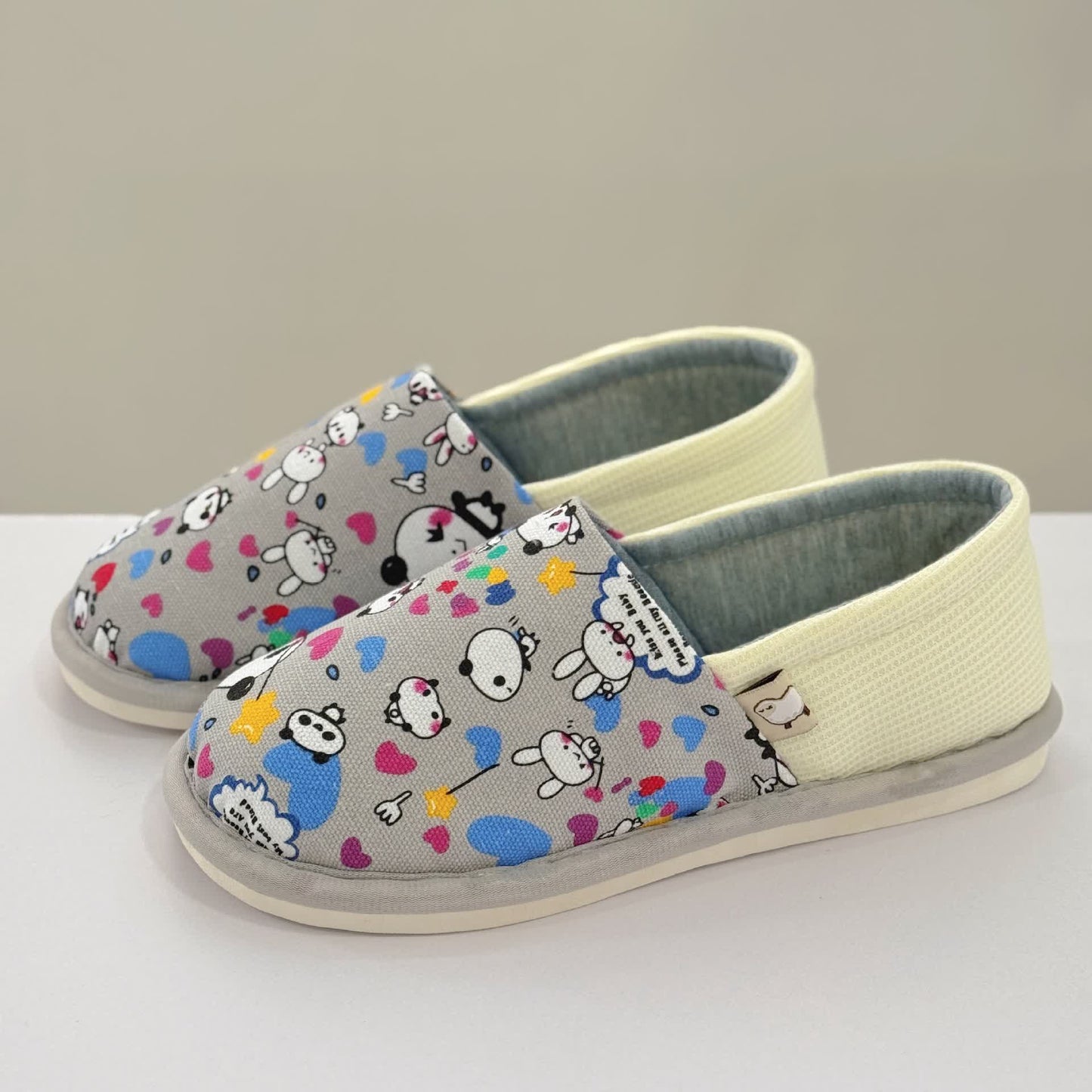 Cute Animal Print Non-Slip Canvas Home Slippers - Grey - US8.5-9 - image 9