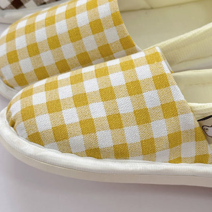 Plaid Print Non-Slip Canvas Home Slippers