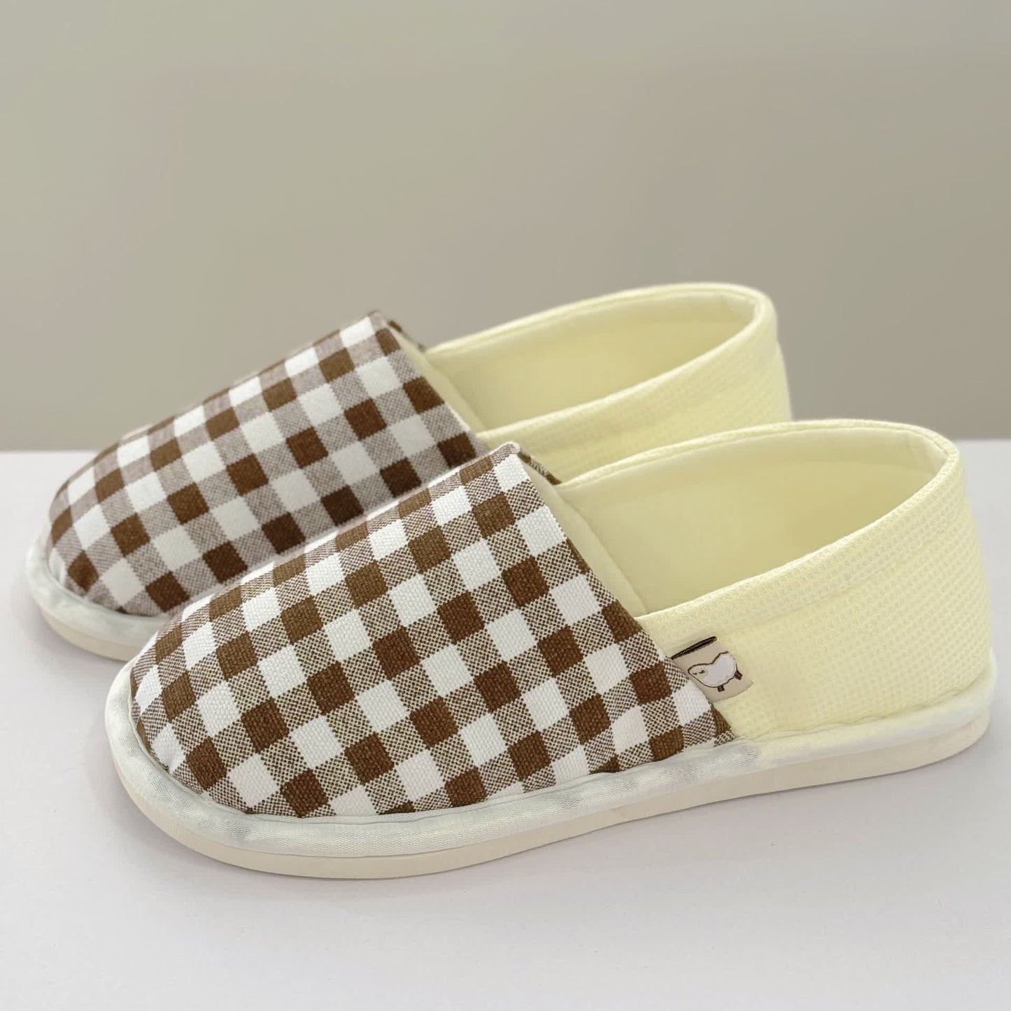 Plaid Print Non-Slip Canvas Home Slippers