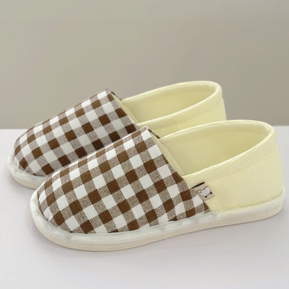 Plaid Print Non-Slip Canvas Home Slippers