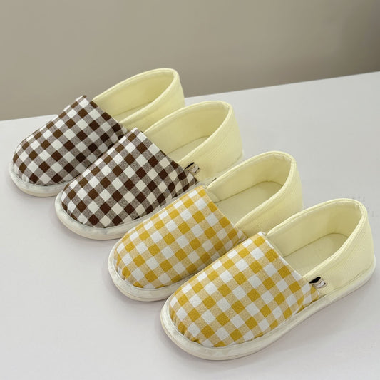 Plaid Print Non-Slip Canvas Home Slippers - image 0
