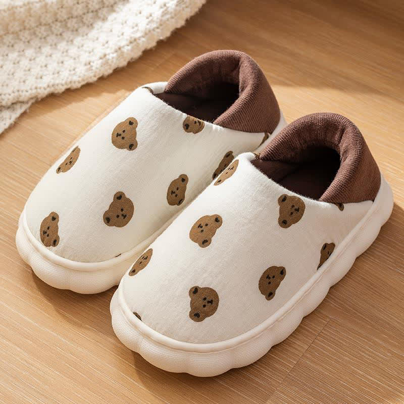 Cartoon Print Thick-Soled Non-Slip Closed-Back Slippers - Brown - US6-7 - image 9