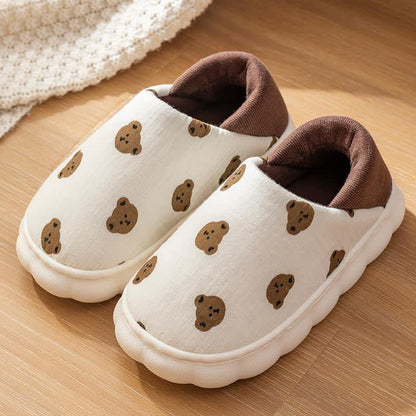 Cartoon Print Thick-Soled Non-Slip Closed-Back Slippers - Brown - US6-7 - image 9