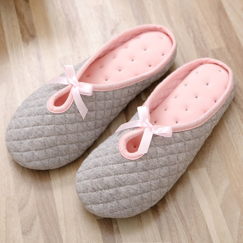 Elegant Bow Breathable Maternity Home Slippers - Grey - US7/7.5 - image 6