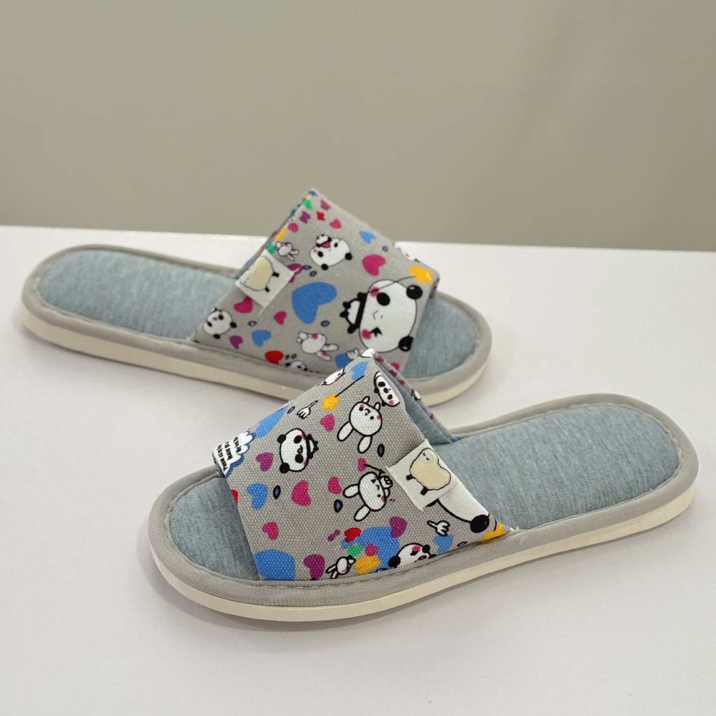 Cartoon Print Canvas Open-Toe Home Slippers - image 9