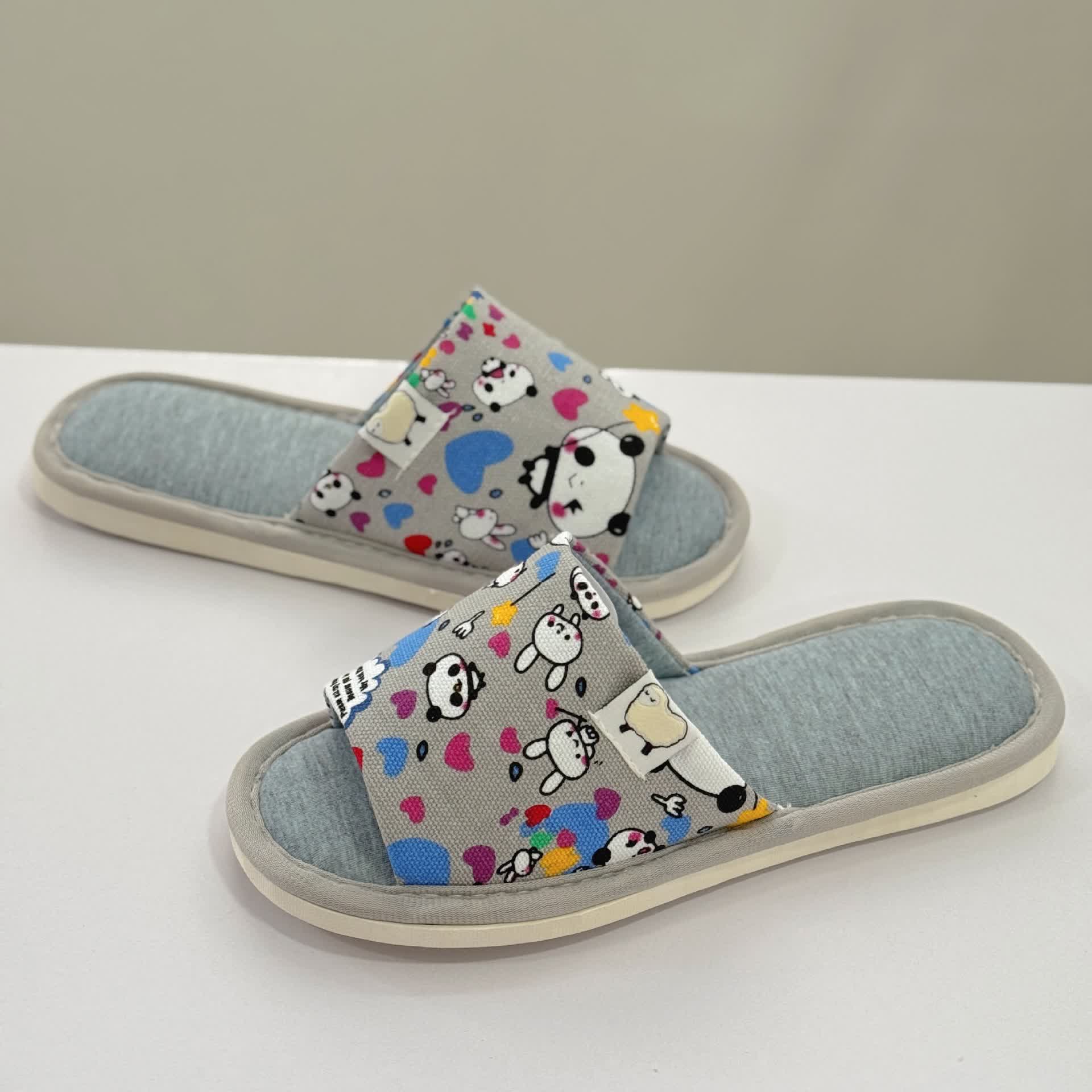 Cartoon Print Canvas Open-Toe Home Slippers - image 9