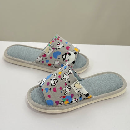 Cartoon Print Canvas Open-Toe Home Slippers - image 9