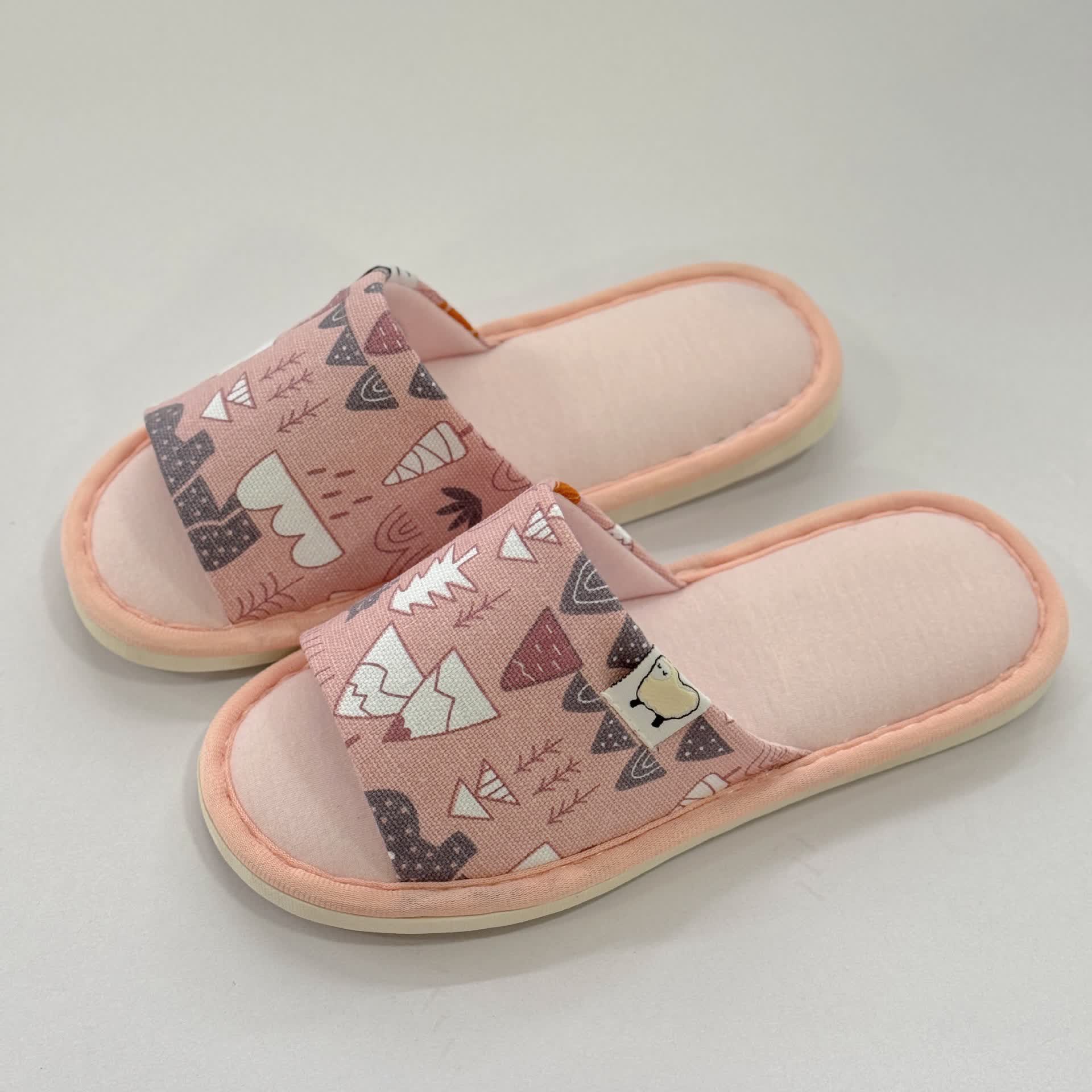 Cartoon Print Canvas Open-Toe Home Slippers - Pink - US8.5-9 - image 4