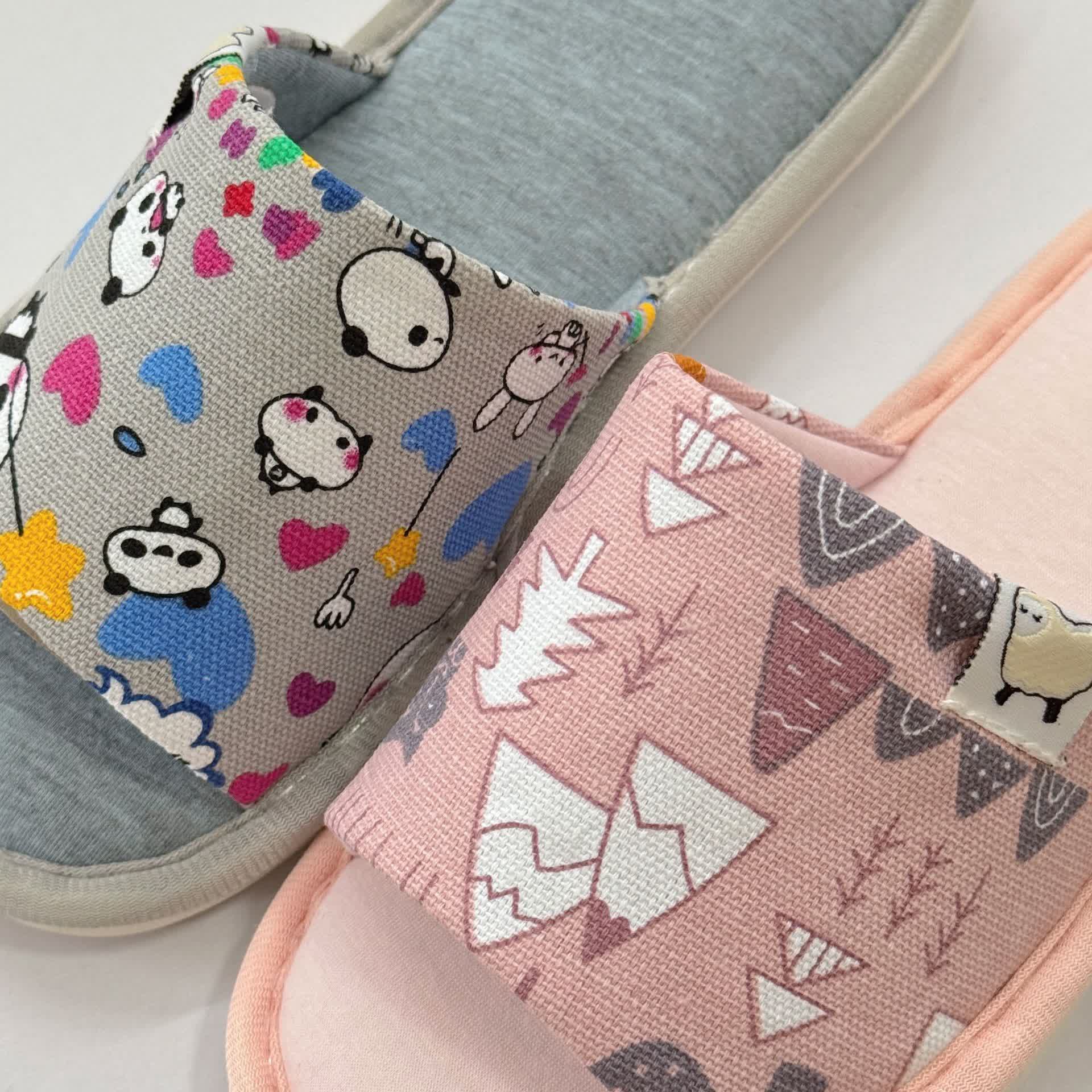 Cartoon Print Canvas Open-Toe Home Slippers - image 2