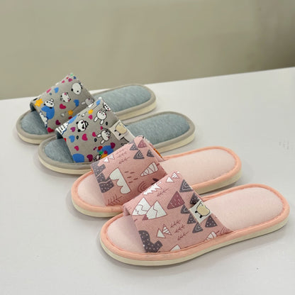 Cartoon Print Canvas Open-Toe Home Slippers - image 1
