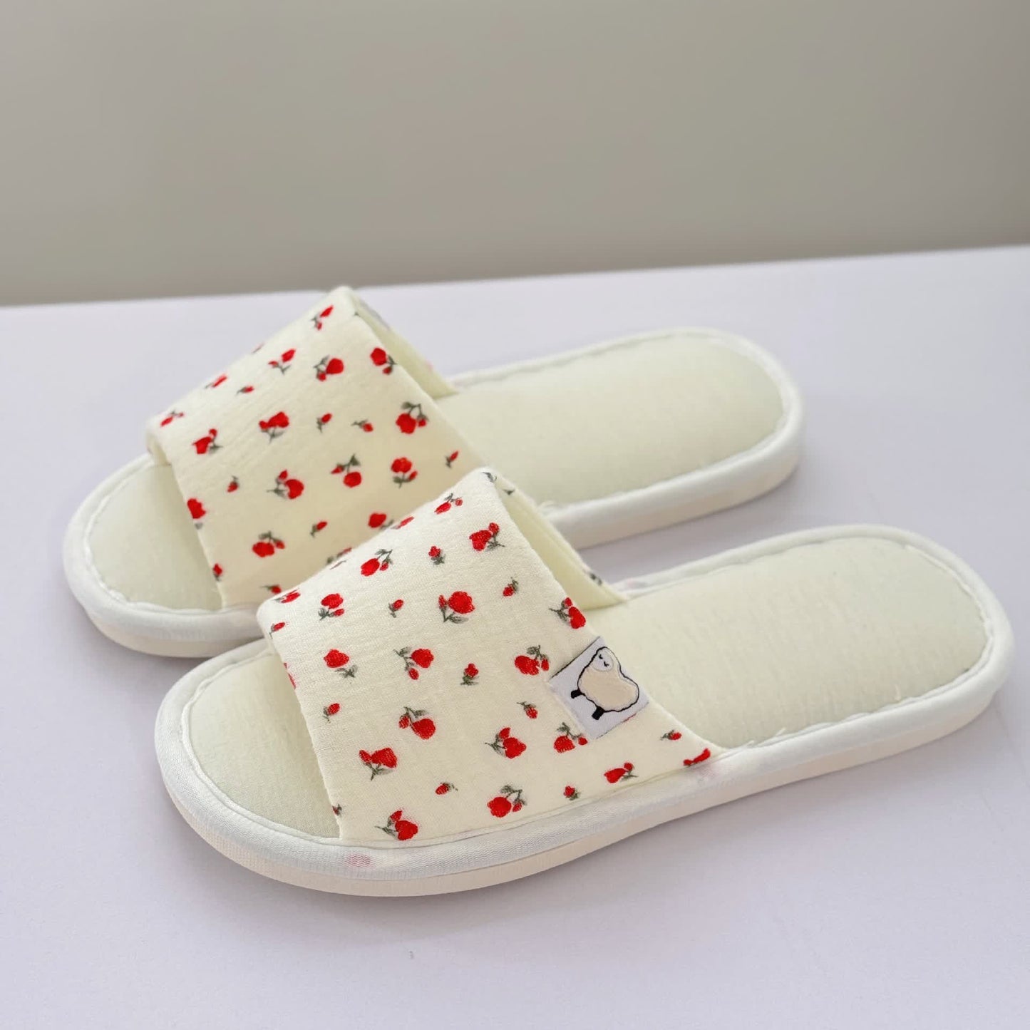 Floral Canvas Open-Toe Home Slippers - Red - US8.5-9 - image 1