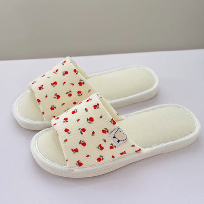 Floral Canvas Open-Toe Home Slippers - Red - US8.5-9 - image 1