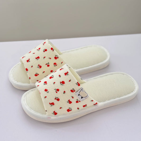 Floral Canvas Open-Toe Home Slippers - Red - US8.5-9 - image 1