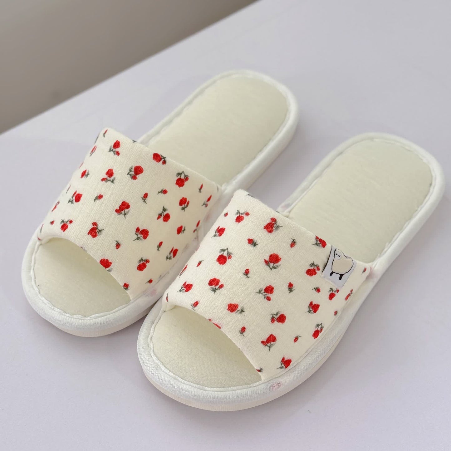 Floral Canvas Open-Toe Home Slippers - image 1