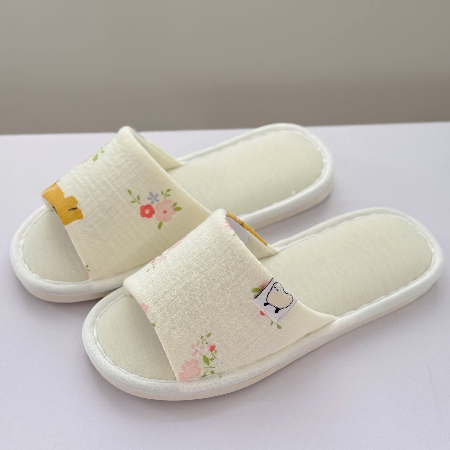 Elegant Floral Canvas Open-Toe Home Slippers - A - US8.5-9 - image 0