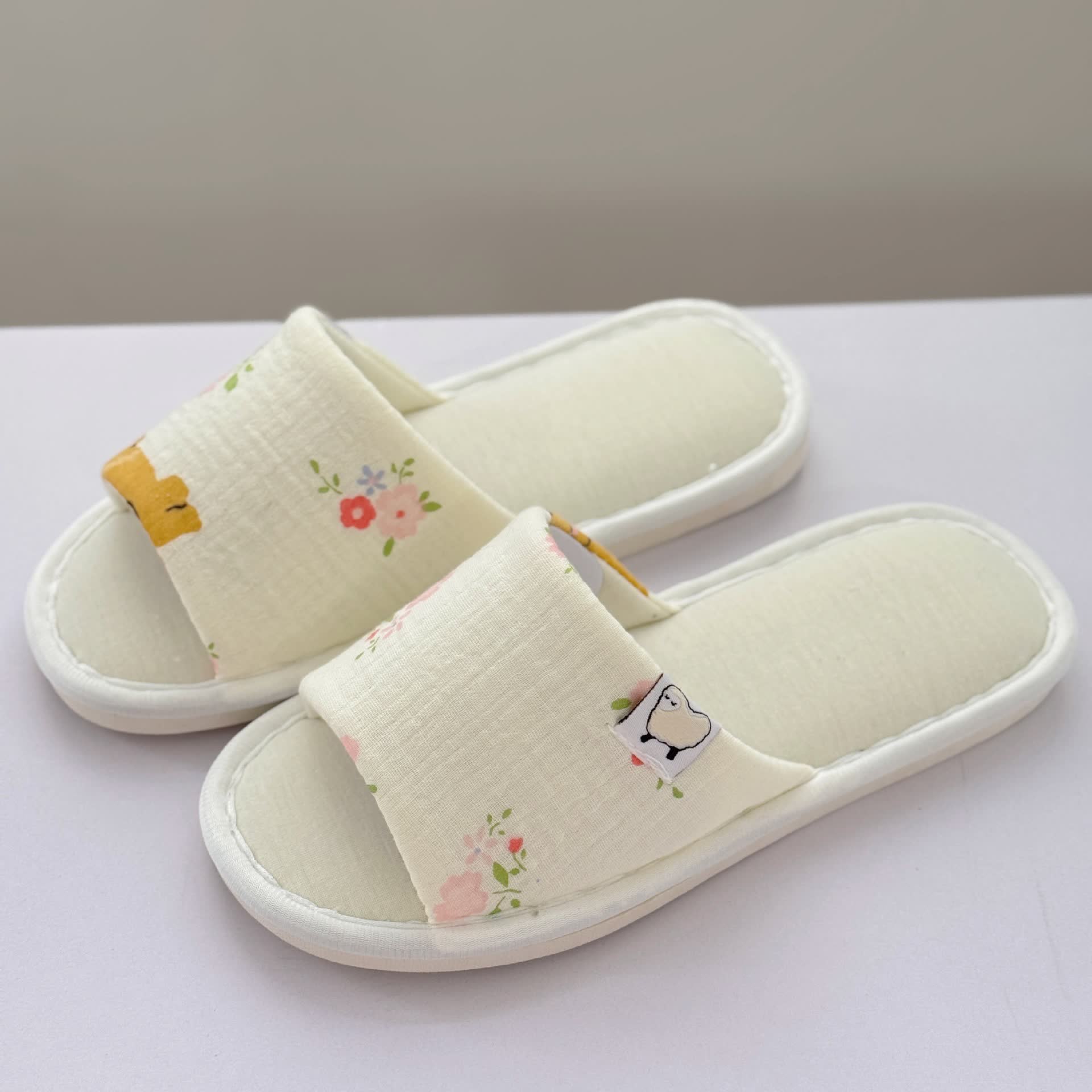 Elegant Floral Canvas Open-Toe Home Slippers - A - US8.5-9 - image 1