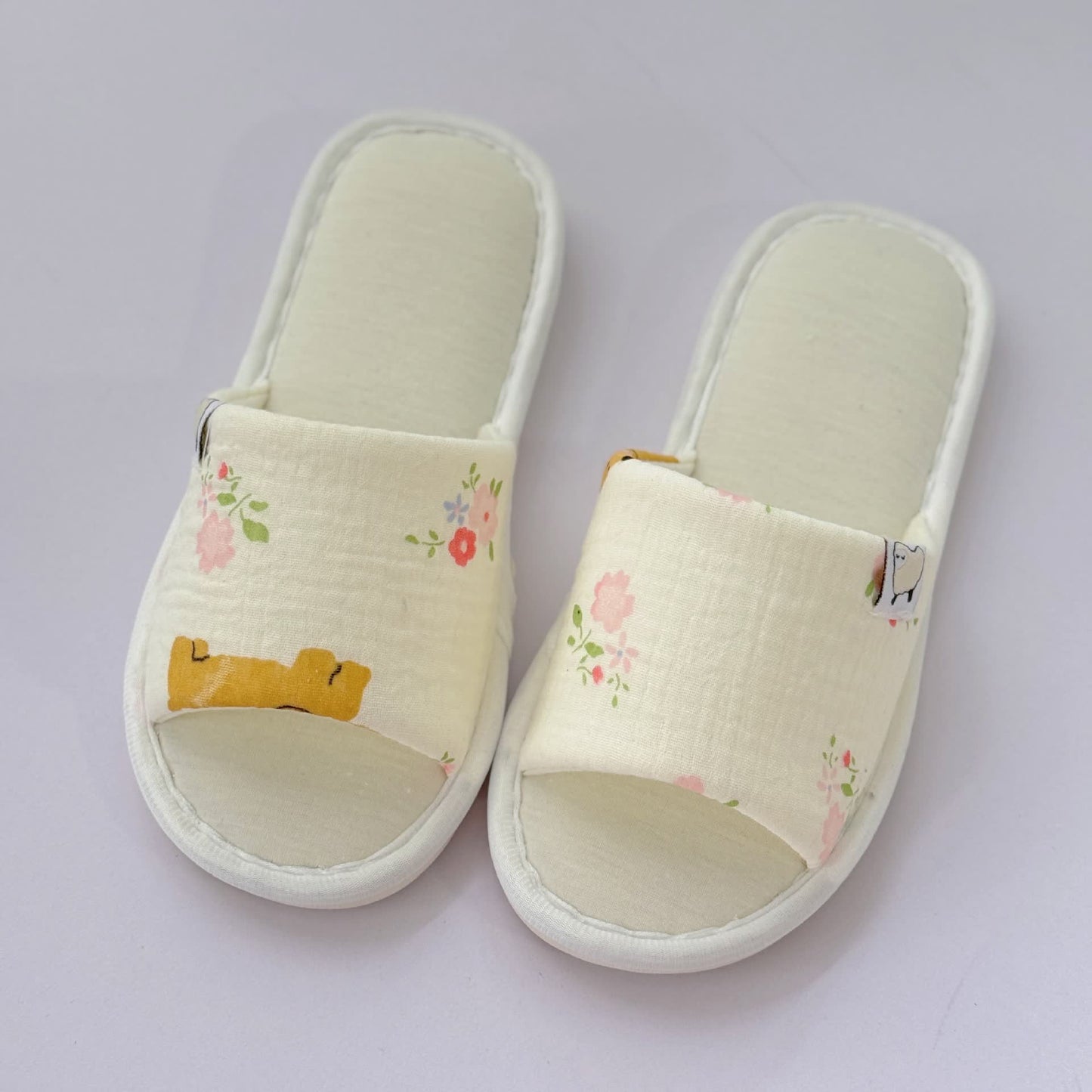 Elegant Floral Canvas Open-Toe Home Slippers - image 1