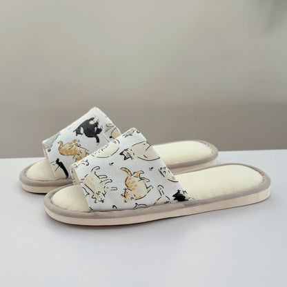 Cute Animal Print Canvas Open-Toe Home Slippers - image 7
