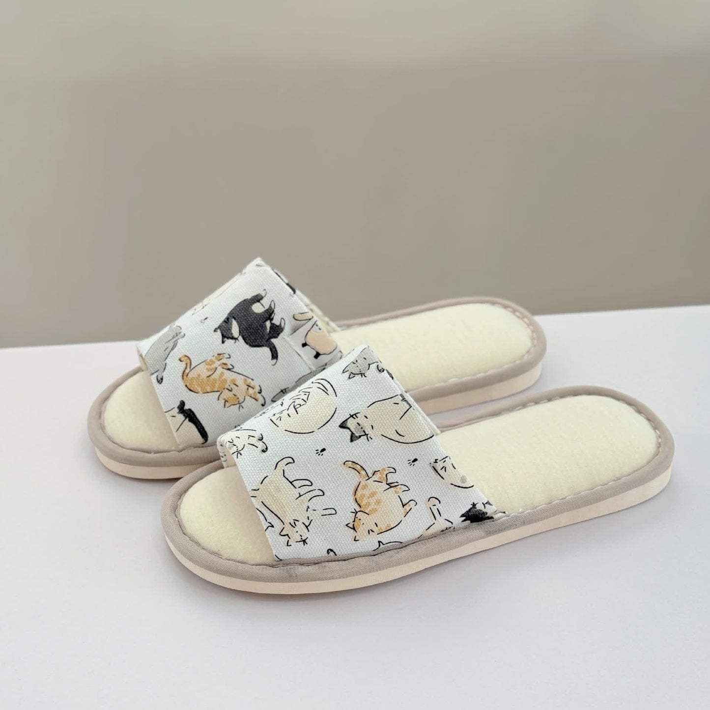 Cute Animal Print Canvas Open-Toe Home Slippers - Grey - US8.5-9 - image 6