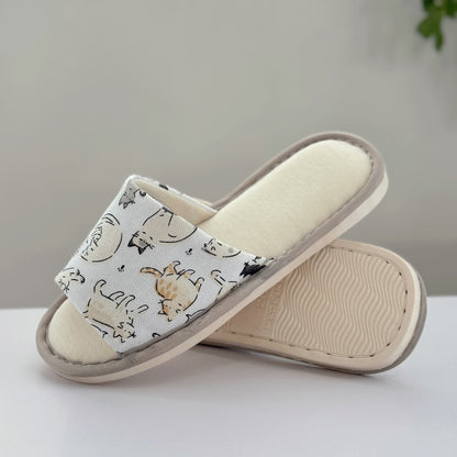 Cute Animal Print Canvas Open-Toe Home Slippers - image 8