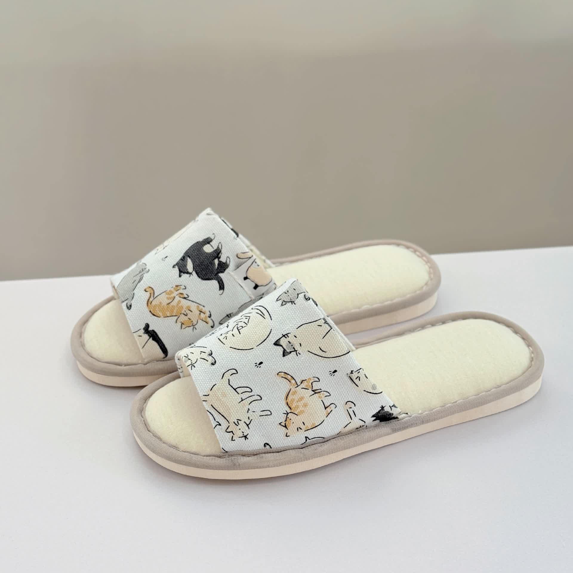 Cute Animal Print Canvas Open-Toe Home Slippers - Grey - US8.5-9 - image 5