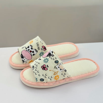 Cute Animal Print Canvas Open-Toe Home Slippers - image 3