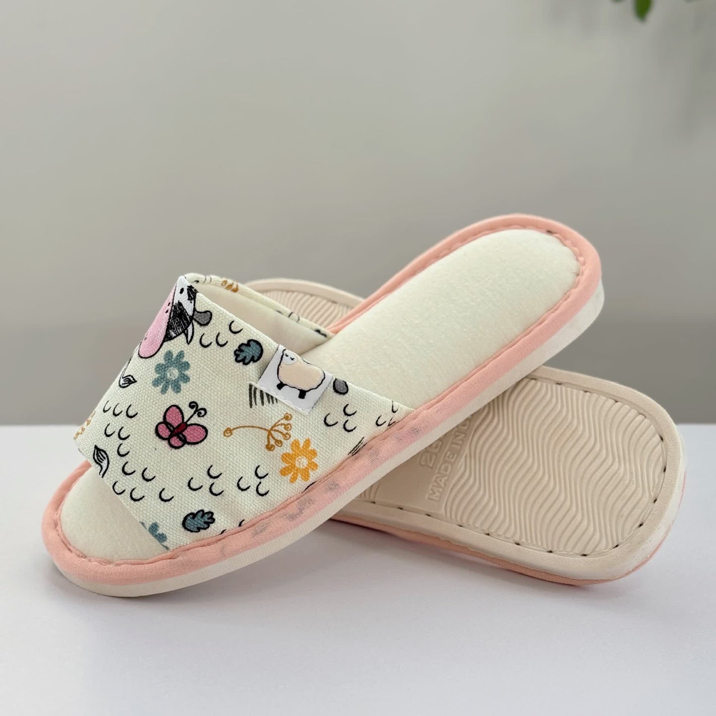 Cute Animal Print Canvas Open-Toe Home Slippers - image 5