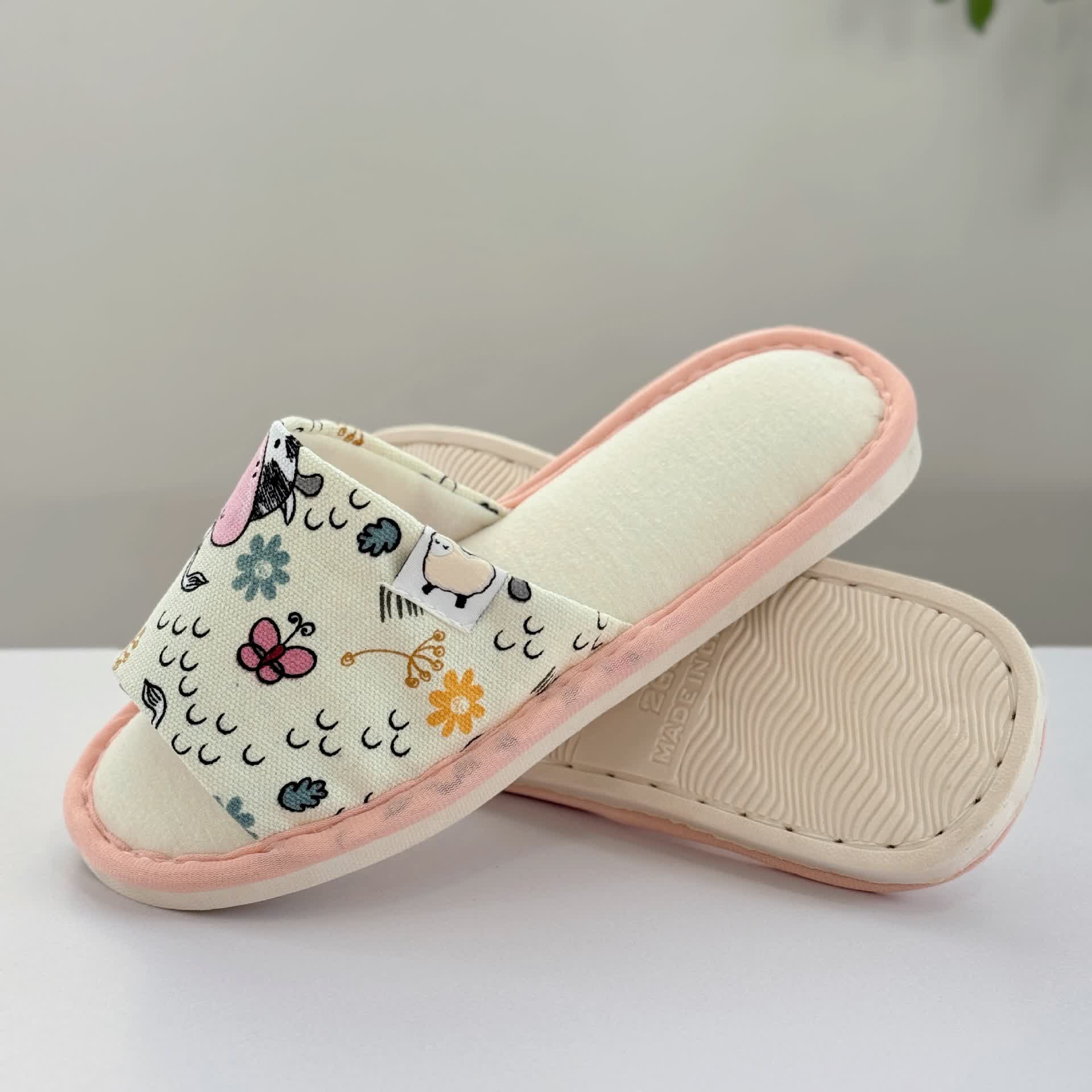 Cute Animal Print Canvas Open-Toe Home Slippers - image 5