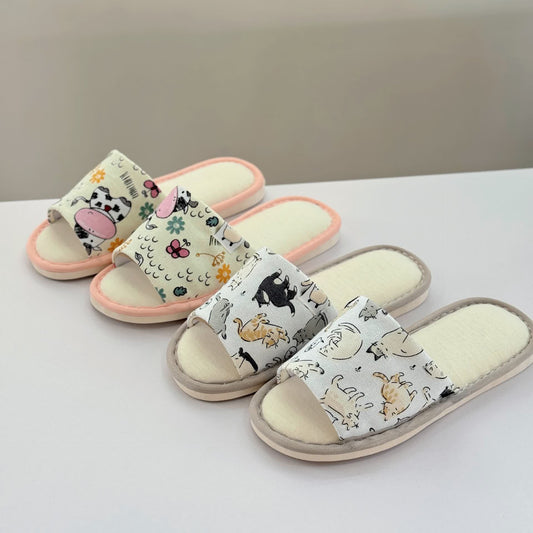 Cute Animal Print Canvas Open-Toe Home Slippers - image 0