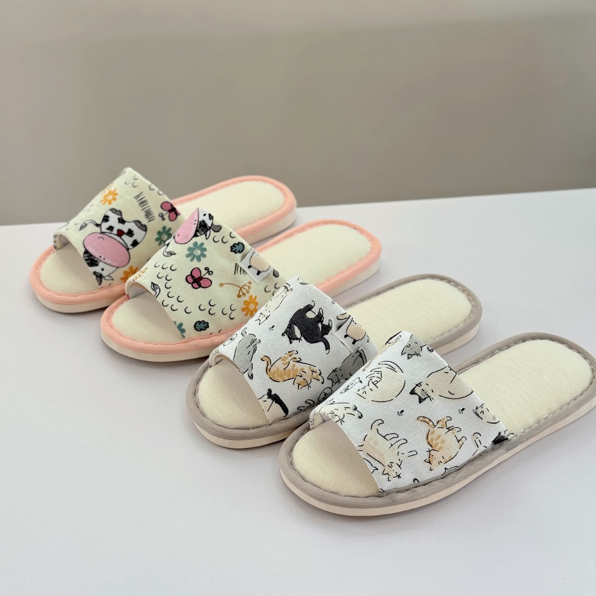 Cute Animal Print Canvas Open-Toe Home Slippers - image 1