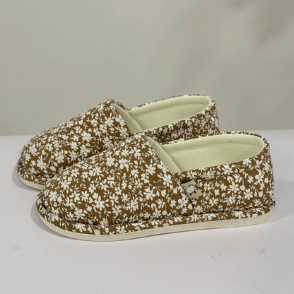 Rustic Floral Non-Slip Canvas Home Slippers - Coffee - US7.5-9 - image 9