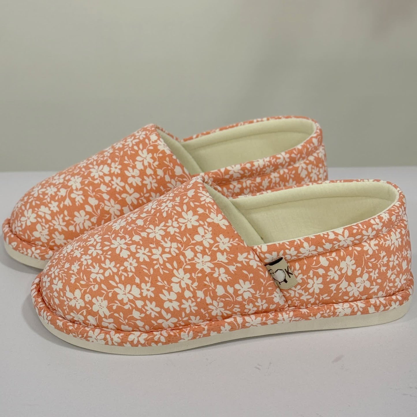 Rustic Floral Non-Slip Canvas Home Slippers - Orange - US7.5-9 - image 4