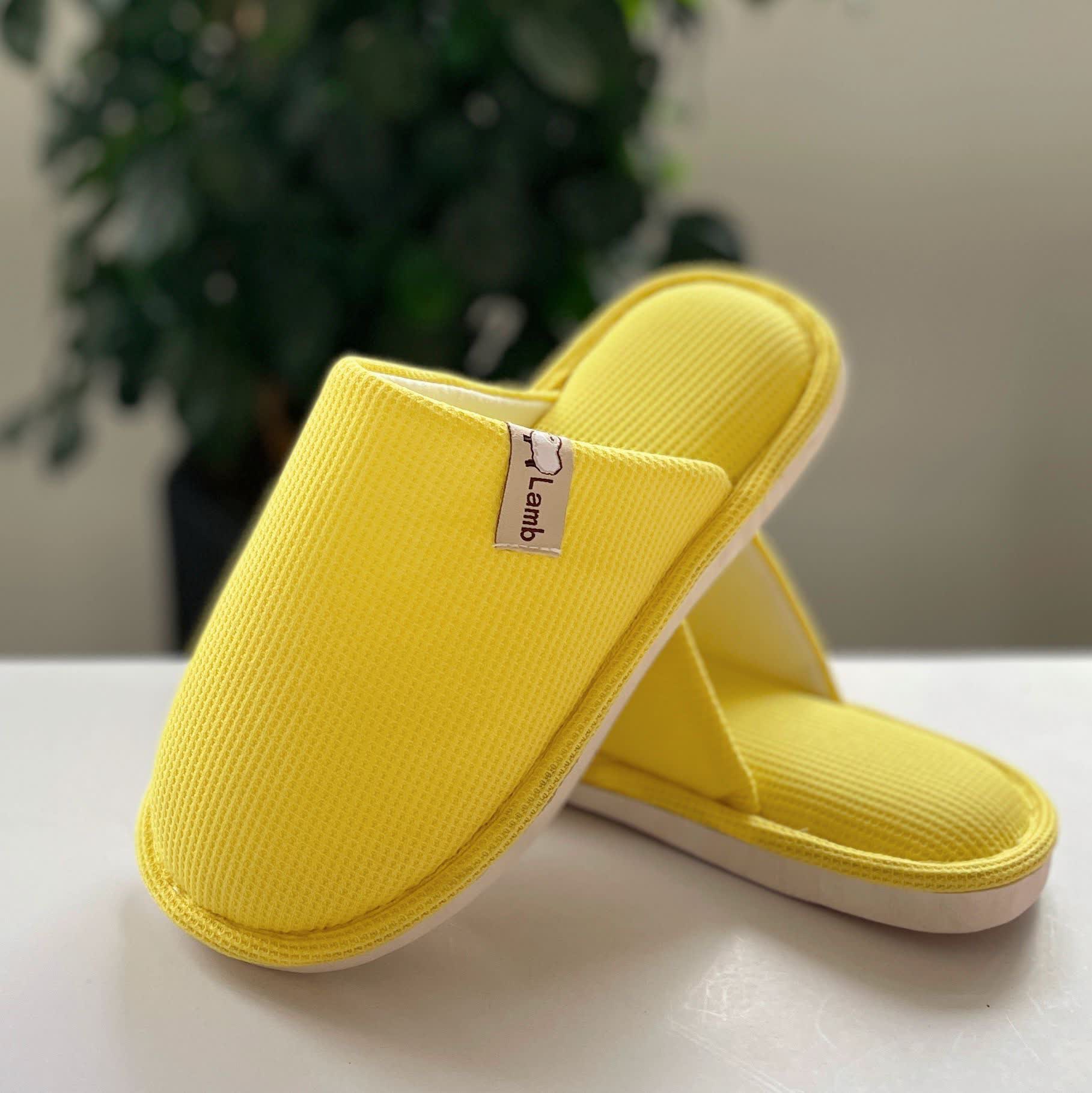 Solid Color Simple Waffle Home Slippers - Yellow - US10-11 - image 2