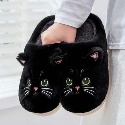 Cute Cartoon Kitten Indoor Plush Slippers - Black - US10-11 - image 13