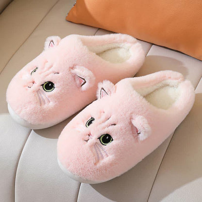Cute Cartoon Kitten Indoor Plush Slippers - Pink - US10-11 - image 6