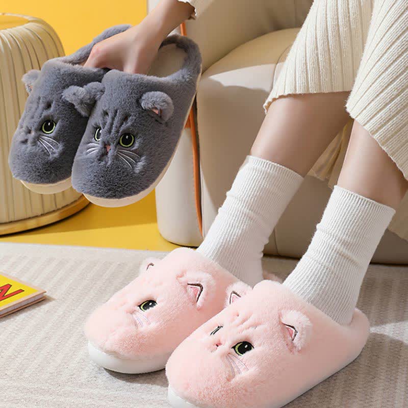 Cute Cartoon Kitten Indoor Plush Slippers - image 0